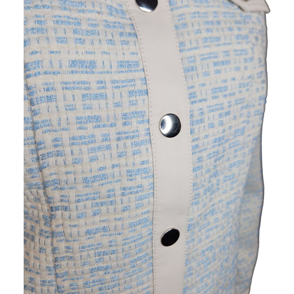 Dennis Basso Mixed Media Faux Leather and Tweed Jacket Light Blue Size 2‎ - Picture 4 of 16